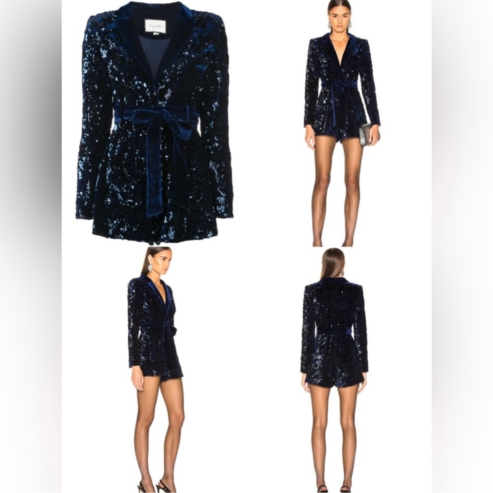 NEW Alexis Pamina Sequin Velvet Romper Midnight Blue XS New Years Going Out Glam - Picture 3 of 16